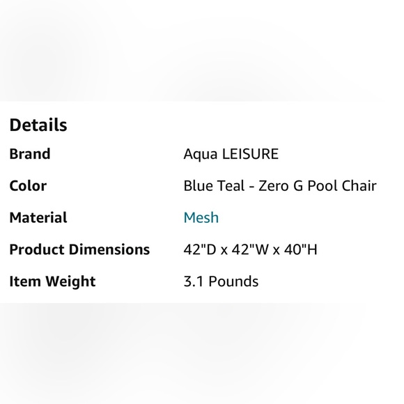 NEW- out of box- Aqua Pool Chair Float Lounge for Adults - Picture 7 of 7